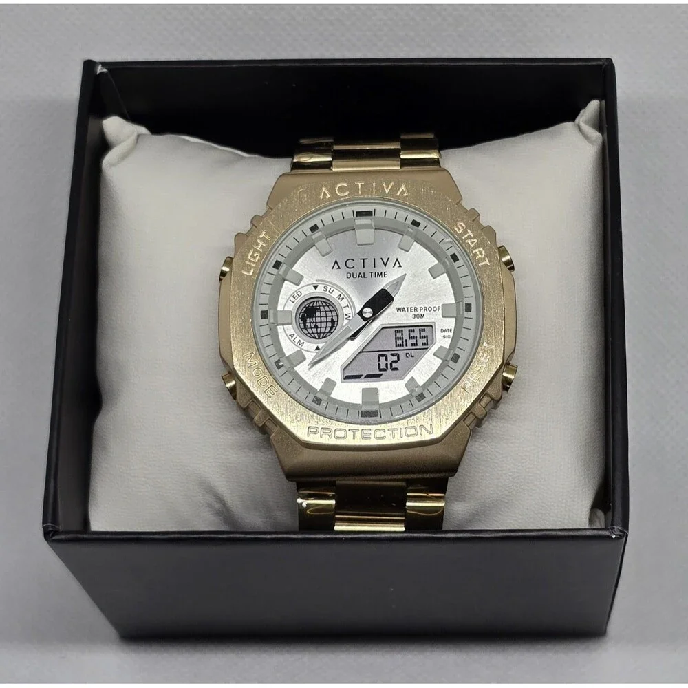 Activa x Invicta Digital Unisex Watch 45.5mm, Gold Band, White Dial NEW W/ Box!